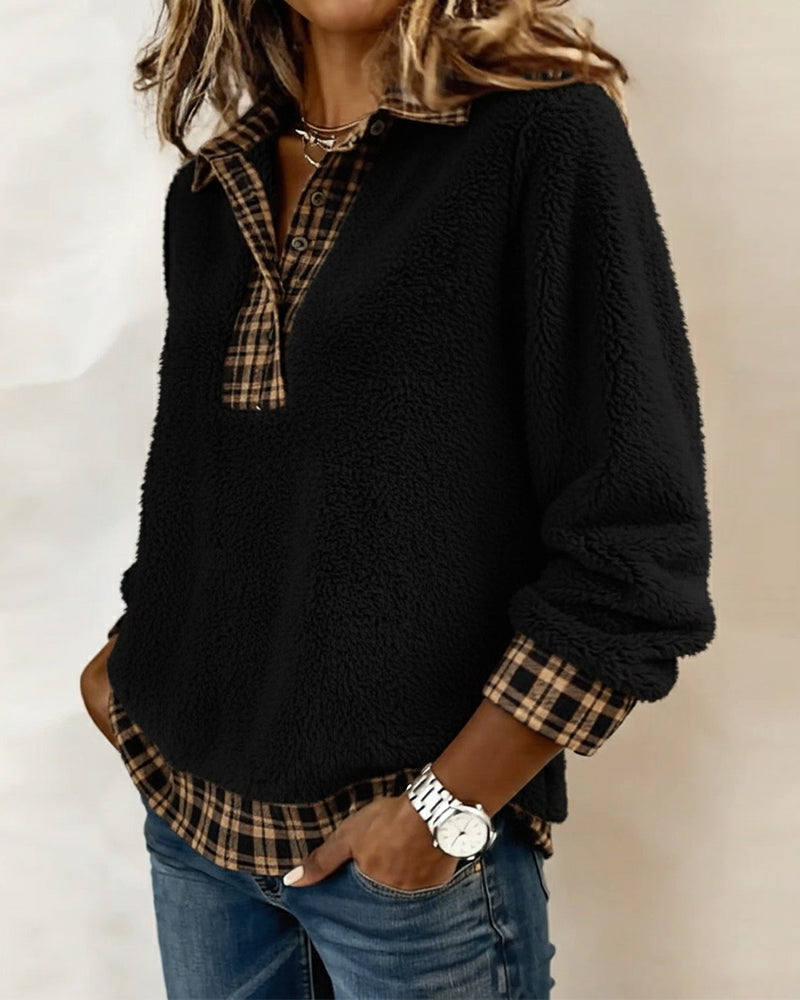 MARIANNE™|TOP A QUADRI PATCHWORK MONOCOLORE