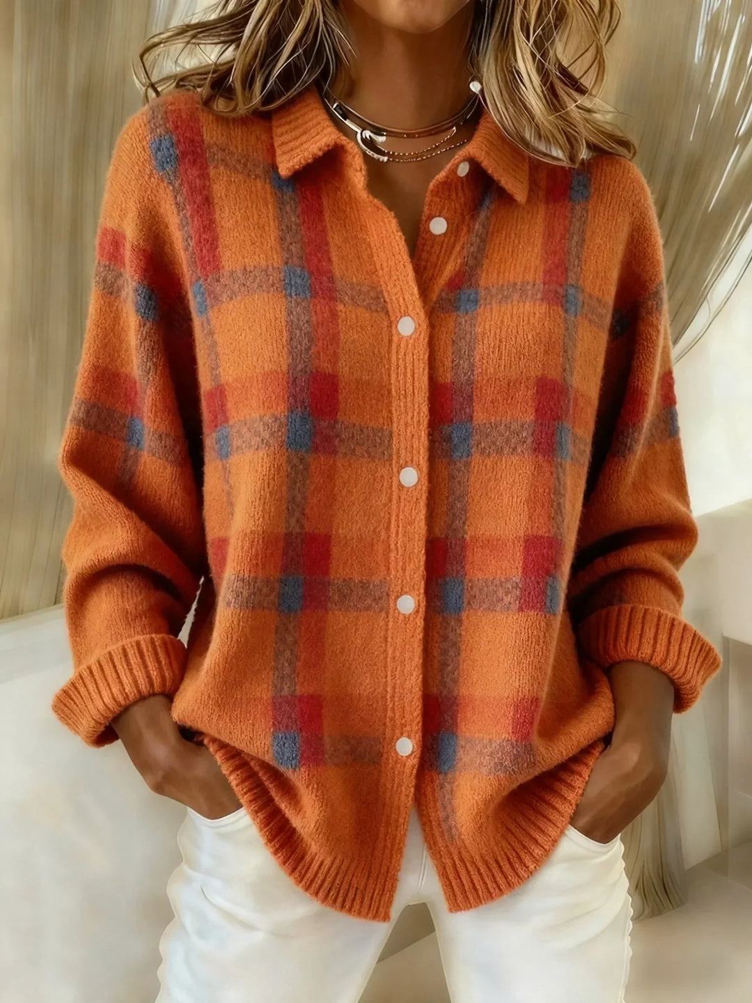 Victoria | Maglione Retro in lana artigianale con Contrasto Casual