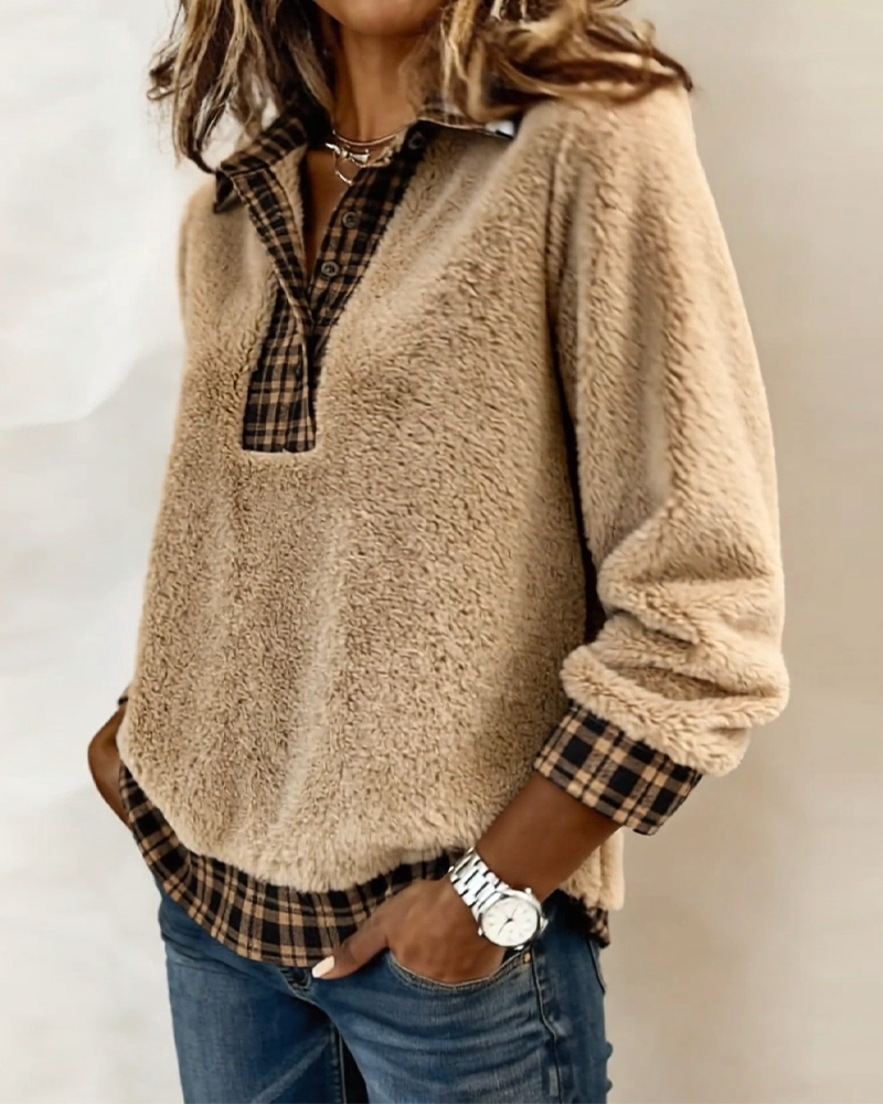 MARIANNE™|TOP A QUADRI PATCHWORK MONOCOLORE