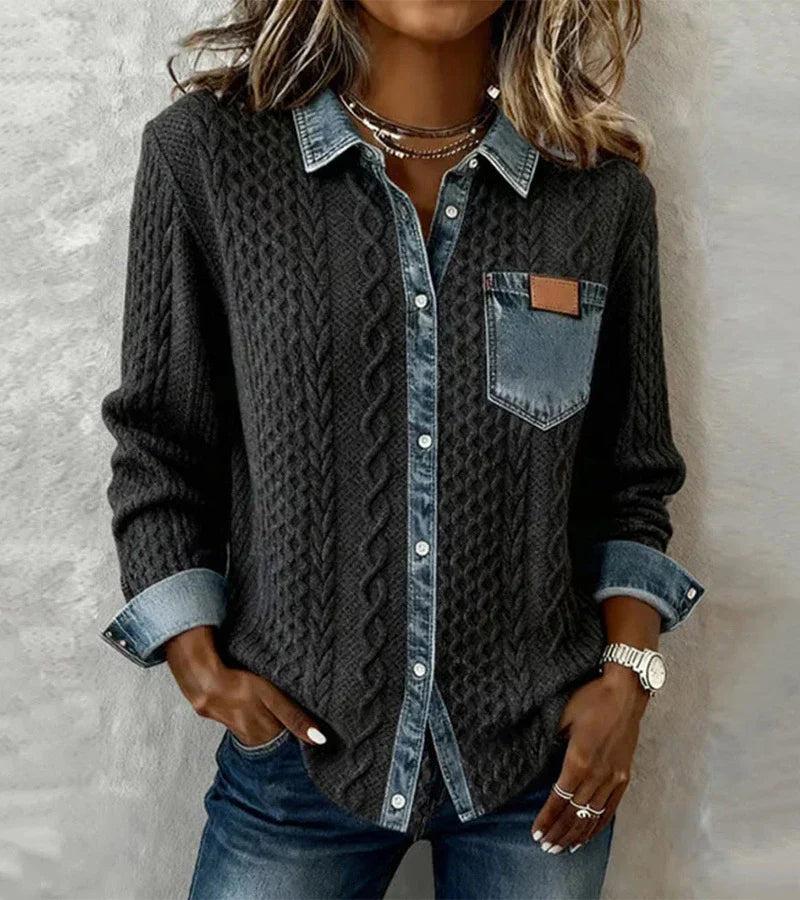 Ambra | Top in Maglia Patchwork con Dettagli Denim