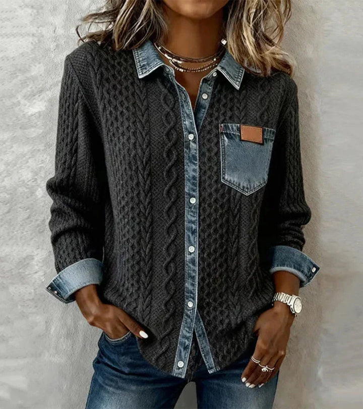 Ambra | Top in Maglia Patchwork con Dettagli Denim