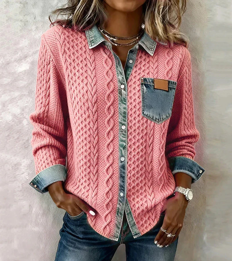 Ambra | Top in Maglia Patchwork con Dettagli Denim