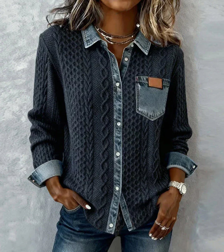 Ambra | Top in Maglia Patchwork con Dettagli Denim